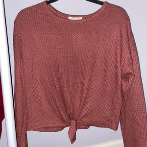 Long sleeve front-tie top